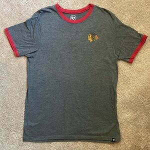 Chicago Blackhawks 47 Gray Tee with Red Trim